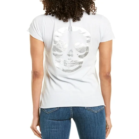 Zadig & Voltaire Tee Tunisien MC Skull V-Neck Short Sleeve Metallic Grey M NWT - Picture 3 of 16